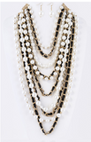 Layered In Pearls & Leather Layered Statement Necklace Set