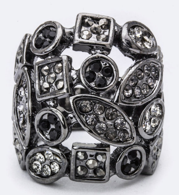 Mix Shape Paved Crystal Ring