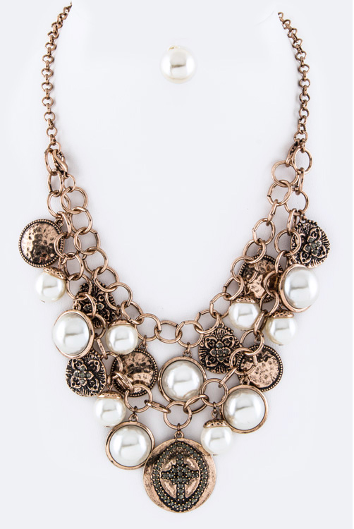 Pearls & Mix Disk Convertible Necklace