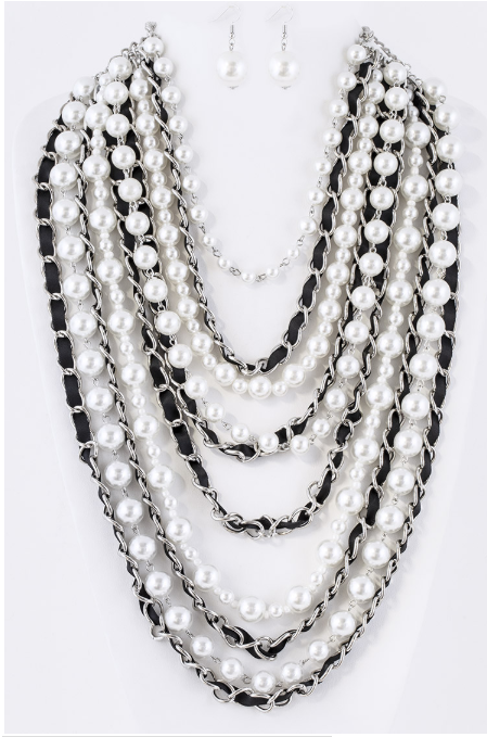 Layered In Pearls & Leather Layered Statement Necklace Set – The G Factor  Accessories