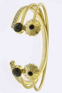 Gold Crystal Encrusted Floral Cuff Bracelet