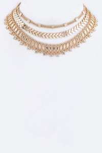 Gold Crystal Mix Chain & Choker Necklaces Set