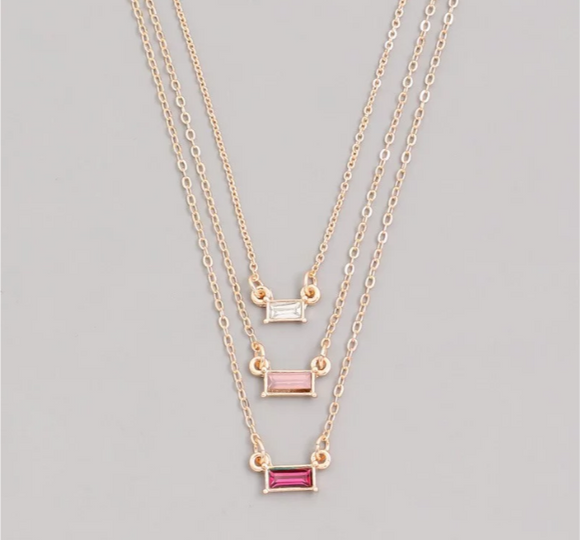 Pink Stone 3-Strand Necklace